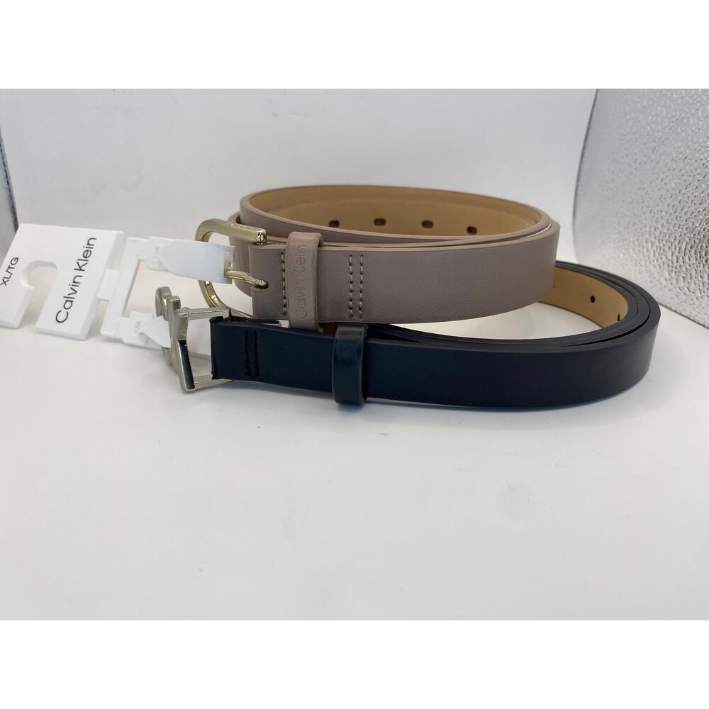 Calvin Klein Women’s 2-Pack Belt Black Taupe Slim Synthetic Vegan X-Large